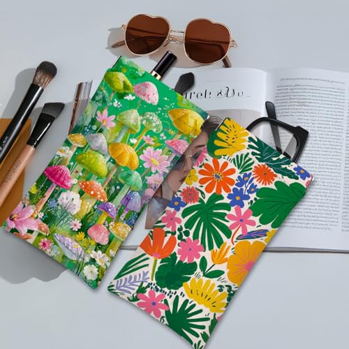 Eyeglass Cases 4 Pack,Boho Floral Pattern Sunglasses Case,PU Leather Soft Eye Glass Pouch for Women Men Student - color: Grass Green