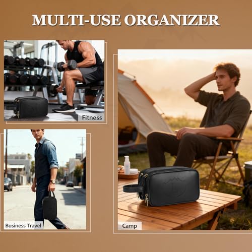 Husband Birthday Gift for Dad Him Men,Waterproof Custom Engraved Leather Toiletry Bag,Personalized Father Day Gift for Dad Husband,Groomsmen Anniversary Thanksgiving Christmas Valentine's Day-Black L - color: Black