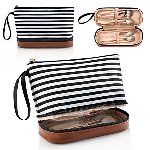 Ethereal Small Makeup Bag for Purse, Stripe Makeup Brush Organizer Bag Travel Make up Bags for Women Double Layer Makeup Pouch for Girls/Women - color: 04-stripe