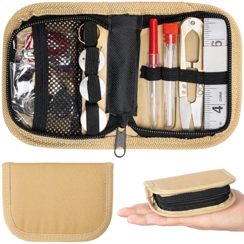 VEPKOIT Military Survival Sewing Kit, Portable Sewing Kit with Buttons for Men or Women, Small Repair Tools with Zipper Closure in Durable Nylon Case for Travel Field Emergency (Coyote) - color: Coyote