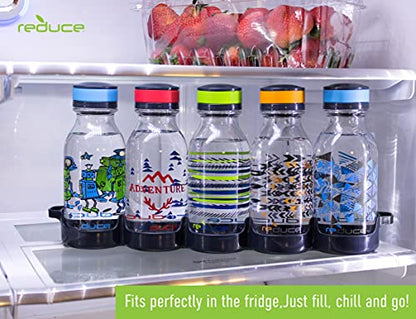 REDUCE WaterWeek 14 oz Tritan Reusable Water Bottles - Includes 5 Leak Proof Bottles and Fridge Tray - BPA Free and Dishwasher Safe - color: Berry, size: 14 Ounces