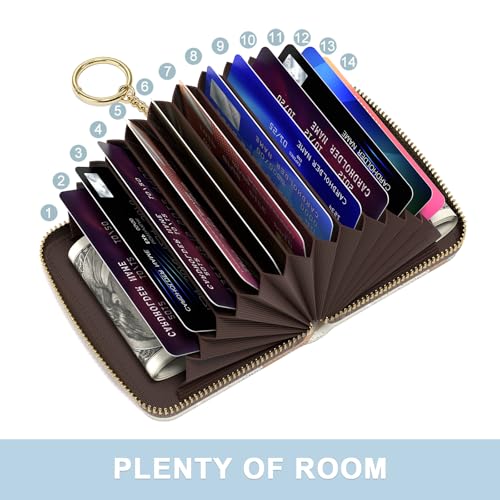 Aiawoxc Credit Card Holder, Small RFID Wallet Slim Leather Card Organizer Case with Zipper and Wristlet Strap, Abstract Boho Leaf - color: B-Desert Leaf, size: Wrist Strap