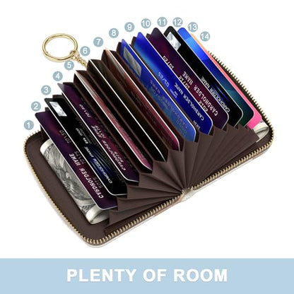 Aiawoxc Credit Card Holder, Small RFID Wallet Slim Leather Card Organizer Case with Zipper and Wristlet Strap, Abstract Boho Leaf - color: B-Desert Leaf, size: Wrist Strap