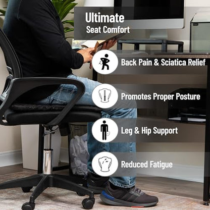 Mind Reader Seat Cushion with Gel Core, Ergonomic Pressure Relief for Tailbone, Hip, Coccyx & Sciatica Pain, Office, Car, Wheelchair, Black