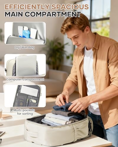 Large Travel Gym Backpack Women Carry On Backpack Flight Approved Hiking Waterproof Rucksack Casual Daypack Laptop bags airplanes Shoes Compartment Personal Item Travel Weekender Bag Essentials Beige - color: A54-beige, size: Large