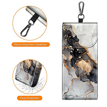 FINTIE Double Glasses Case with Carabiner Hook, Portable Vegan Leather Eyeglass Case Anti-scratch Sunglasses Pouch - color: Cloudy Marble