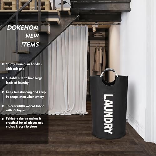 DOKEHOM 90L Large Laundry Basket, Collapsible Laundry Bag, Freestanding Tall Clothes Hamper, Foldable Washing Bin (Black) - color: Black, size: 90L