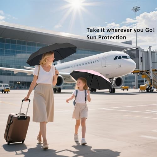 BAODINI Travel Essentials Mini Umbrella for Purse With Case Small Compact UV Sun Protection Lightweight Tiny Pocket Manual Open Close Umbrella for Women Kids and Men Fits Purse Backpack - color: B-2 Pack Purple & Black