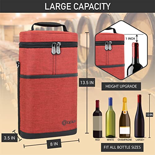opux 2 Bottle Wine Carrier Tote, Insulated Leakproof Wine Cooler Bag, Wine Travel Bag for Picnic BYOB Beach, Portable Wine Bottle Carrying Case, Gift for Wine Lover Women Men Christmas, Red - color: Heather Red