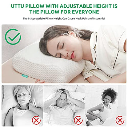 UTTU Cervical Pillow for Neck Pain Relief, Memory Foam Neck Pillow for Sleeping, Adjustable Orthopedic Sandwich Pillow, Contour Cooling for Side Back Stomach Sleeper, King(27.6"×15.7"×5.2"/4.5") - size: King Size