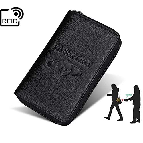 Genuine Leather Travel Passport Wallet RFID Blocking Zip-Around Passport Holder