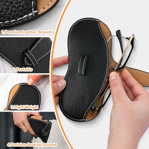 Leather Glasses Case, Portable Lightweight Soft Eyeglass Case, Travel Sunglasses Protective Case for Women Men - color: Black