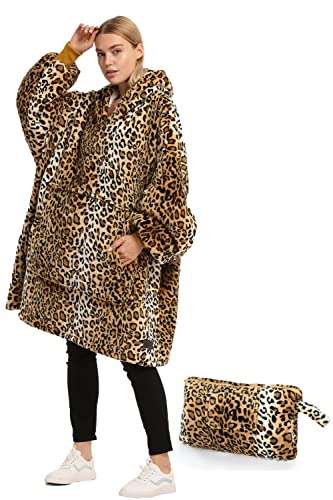 Catalonia Oversized Blanket Hoodie Sweatshirt, Wearable Sherpa Blanket Pullover, Gift for Her - color: Cheetah