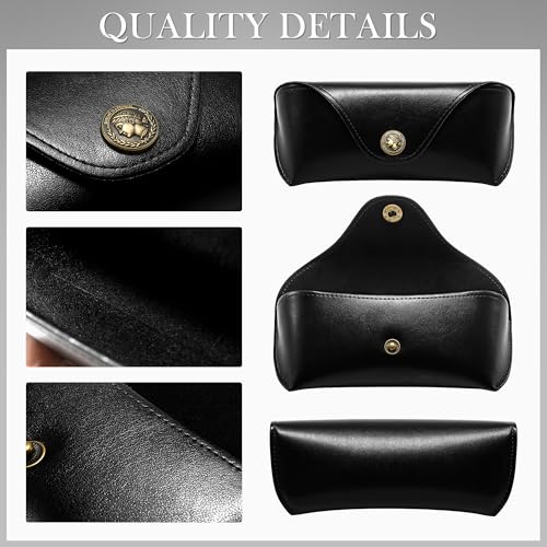 SUNGAIT Vegan Leather Glasses Case Portable Sunglasses Holder Hard Shell Slim Design Travel-Ready - color: Black