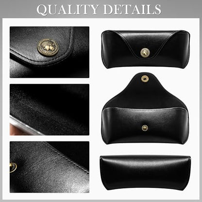 SUNGAIT Vegan Leather Glasses Case Portable Sunglasses Holder Hard Shell Slim Design Travel-Ready - color: Black