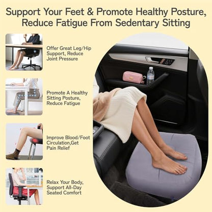 Inflatable Foot Rest for Airplane Travel & Office, Portable Leg Rest Pillow, Elevating Feet for Economy Flight, Home Desk, Car Use - Grey