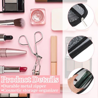 2PCS Mesh Makeup Brush Bag with Zipper, 9x3.5x0.79in Nylon Clear Travel Toiletry Bag Portable Cosmetics Organizer Travel Makeup Brush Pouch Storage Bags
