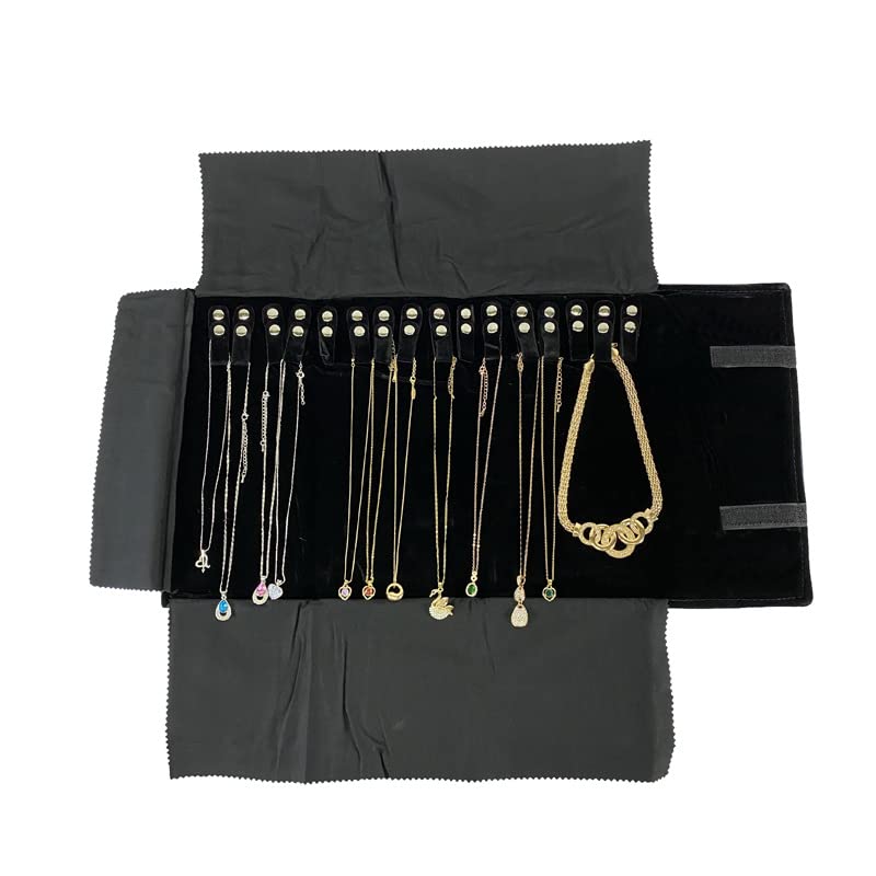 Velet Travel Jewelry Case Roll Bag Organizer for Necklace Bracelet Black Gray Velvet (Black Velvet) - color: Black Velvet