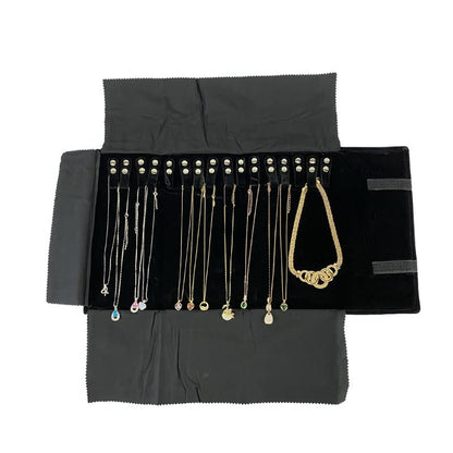 Velet Travel Jewelry Case Roll Bag Organizer for Necklace Bracelet Black Gray Velvet (Black Velvet) - color: Black Velvet