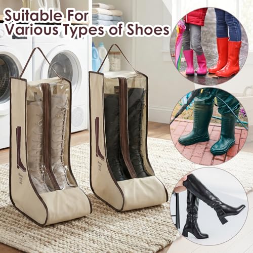 Portable Boots Storage Bag, Beige Dust Proof Boots Protector Carry Bag with Handle Shoe Dust Organizer Packing for Travel and Daily Use(Large) - size: Large