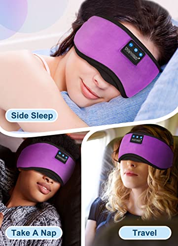 TOPOINT Sleep Mask with Headphones Bluetooth 5.4 Wireless, Sleep Headphone with Microphone Built-in HD Speakers Music, Eye Mask for Sleeping Men Women Travel Meditation Girl Cool Gadgets - color: Deep Purple, style: Ample Velvet