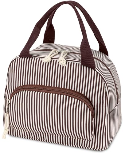 Lunch Bag Women Lunch Box for Women Adult Cute Insulated Lunch Bag Small Cooler Lunch Tote Bags for Work Picnic Travel (Coffee Stripes) - color: Coffee Stripes