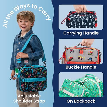 Bentgo Kids Lunch Bag - Durable, Double-Insulated Lunch Bag for Kids 3+; Holds Lunch Box, Water Bottle, & Snacks; Easy-Clean Water-Resistant Fabric & Multiple Zippered Pockets (Rocket) - color: Rocket
