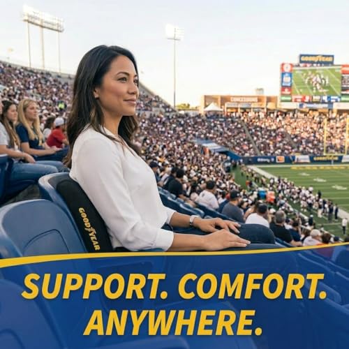Goodyear Ergonomic Lumbar Support Pillow for Office Chair, Gaming Chair, or Car, Memory Foam Cushion with Ventilated Mesh and Adjustable Strap for Long Lasting Comfort