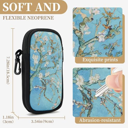 QIUTIMIY Sunglasses Soft Case Zipper Double Eyeglass Case with 2 Compartments 1 Belt Clip - color: Almond Blossom