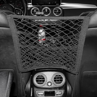 3-Layer Car Mesh Organizer Storage Bag Between Front Seats Kid Dog Pet Net Barrier Car Net Pocket Elastic Tissue Purse Holder Netting Pouch for SUV, Truck, Van 15.7" x 13.7" - size: 15.7 x 13.7 inch