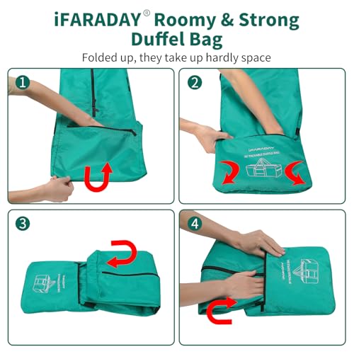 iFARADAY Foldable Duffle Bag for Travel - 75L Large Spare Travel Duffel Bag Lightweight with Trolley Sleeve - Green - color: Green