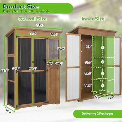 51" L Outdoor Storage Cabinet Waterproof with Shelves, Outside Storage Shed Backyard Tall Cabinet with Fold-Out Table for Patio, Garage, Garden, Pool Accessories Storage - size: 51.4"L*20" W*70"H