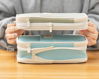Arnuixty Large Storage Pencil Case Pen Bag with Zipper Big Capacity Pouch Organizer for Office Travel Holder Box - color: Light Green