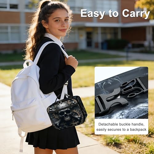 Skull Gear Lunch Bag Insulated Reusable Lunch Box Cooler Thermal Tote Bag For Teenage Boys Girls School Beach - color: Skull Gear