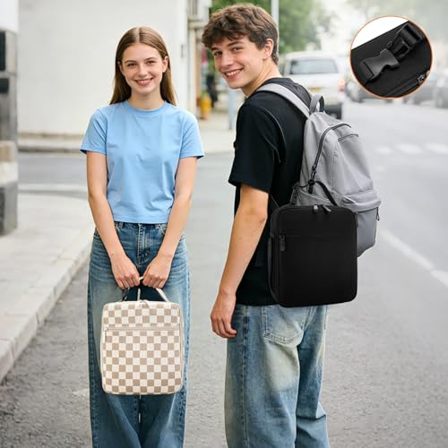 Lunch Box for Women Men Adult Insulated Lunch Bag Women Men Small Reusable Lunchbox for Work Picnic Travel (Beige-Brown Plaid) - color: Beige-Brown Plaid