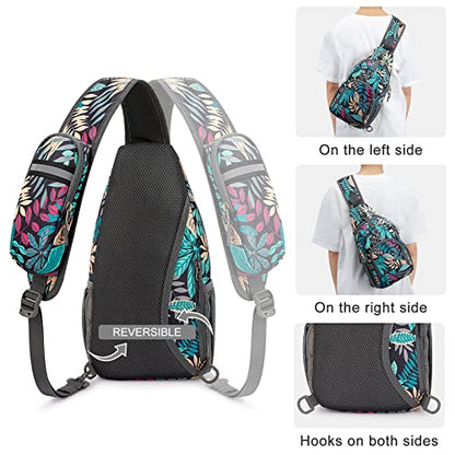 G4Free RFID Sling Bag Crossbody Backpack Small Chest Shoulder Bag Hiking Outdoor - color: Blue Leaf