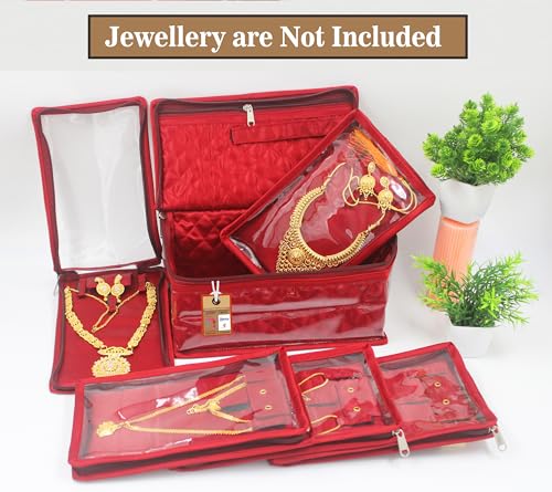 atorakushon Satin Makeup Pouches Cosmetic Necklace Earrings Jewellery Organizer For Women Maroon (Maroon) - color: Maroon