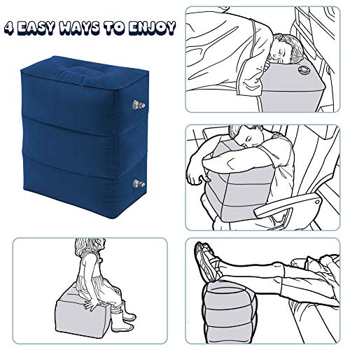 Travel Foot Rest Pillow, Portable Inflatable with Double Hand Pump Adjustable Three Layers Height Pillow for Foot Rest on Airplanes,Cars,Buses,Trains,Office Kids to Sleep on Long Flights (Blue) - color: Blue