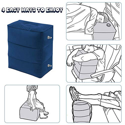 Travel Foot Rest Pillow, Portable Inflatable with Double Hand Pump Adjustable Three Layers Height Pillow for Foot Rest on Airplanes,Cars,Buses,Trains,Office Kids to Sleep on Long Flights (Blue) - color: Blue