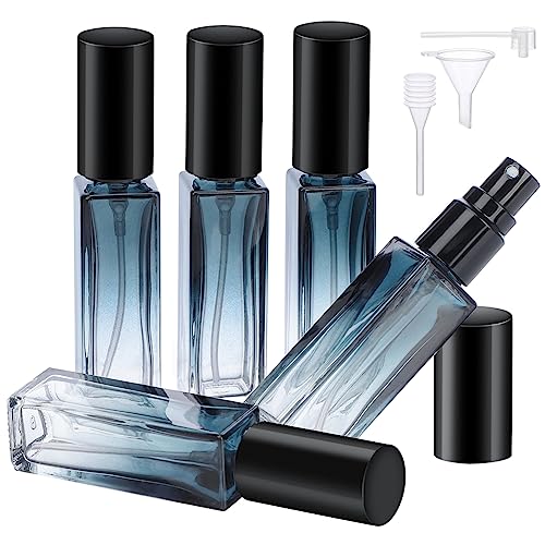 Segbeauty Travel Perfume Bottle Refillable, 5pcs 10ML Mini Glass Perfume Containers with Funnel and Pipette, Empty Portable Leak-proof Fragrance Bottles Spray Atomizer Pump Bottle Kit for Toiletries - color: Blue-black, style: Mini Bottles