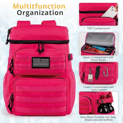 Tactical Backpack Cooler,Soft Lightweight Leakproof Cooler Backpack,Insulated Cooler Bag,Portable Soft Cooler Bag Waterproof for Beach, Travel, Camping, Picnic, Hiking - color: Hot Pink