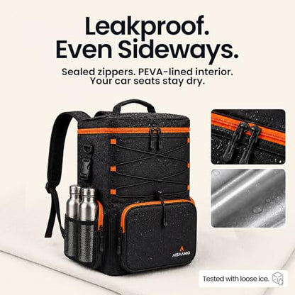 35L Insulated Cooler Backpack (35 Cans) - Leakproof Soft Sided Backpack Cooler with Anti-Theft Pocket & Bottle Opener for Beach, Camping, Hiking & Travel