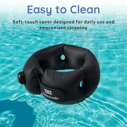 Inflatable Neck Pillow, Portable Travel Neck Pillow Airplane, Storable Black Neck Pillows Travel with Washable Cover, Adjustable Air-Fill Support