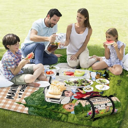 Personalized Waterproof Sandproof Beach Blanket 80''x80'', 3-Layer Foldable Picnic Blanket with Carry Strap, Camping Travel Outdoor Mat for Beach Park Hiking (Family Camping) - color: Family Camping