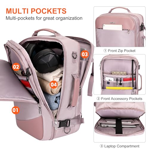 PIJUSHI Travel Backpack for Women Carry on Suitcase Backpack Flight Approved Personal Item Bag Fits 16 Inch Laptop(PE035 Light Purple) - color: Light Purple