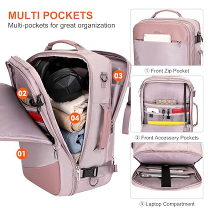 PIJUSHI Travel Backpack for Women Carry on Suitcase Backpack Flight Approved Personal Item Bag Fits 16 Inch Laptop(PE035 Light Purple) - color: Light Purple