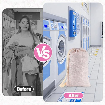 Laundry Bag, Dirty Backpack Laundry Bag For College Travel Laundromat Apartment, With Handles 29" X 18" (Pink Florals) - color: Pink Florals