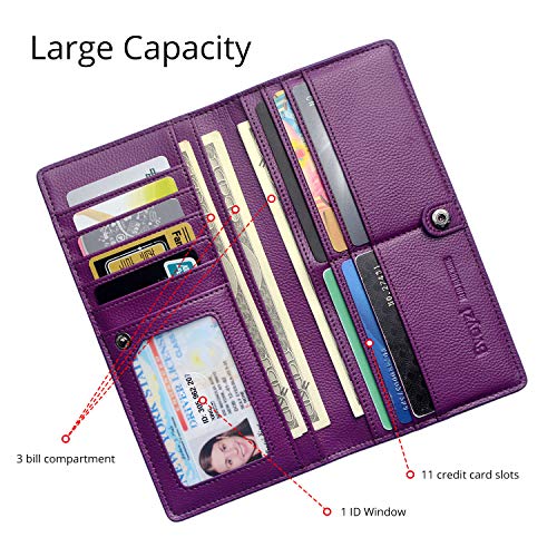 Bveyzi Ultra Slim Thin Leather RFID Blocking Credit Card Holder Bifold Clutch Wallets for Women - color: Purple