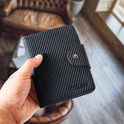 Polare Full Grain Leather Slim and Soft RFID Blocking wallet For Men Snap Bifold Travel Wallet Passport Holders 2 Passports (Carbon Black) - color: Carbon Black