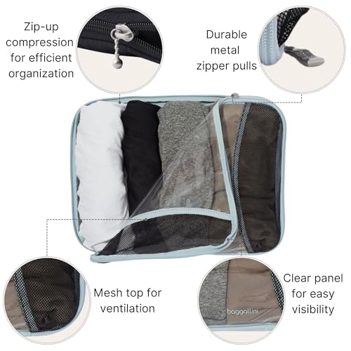 Baggallini Compression Cube 3-piece set - Lightweight Compression Packing Cubes for Travel - color: Pool